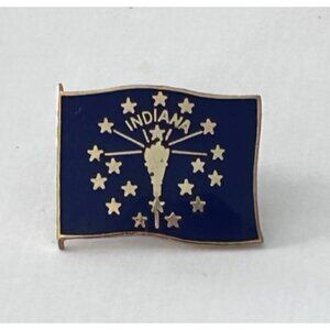 Indiana State Flag Lapel Pin Gold-Tone Star Enamel Patriotic Design
